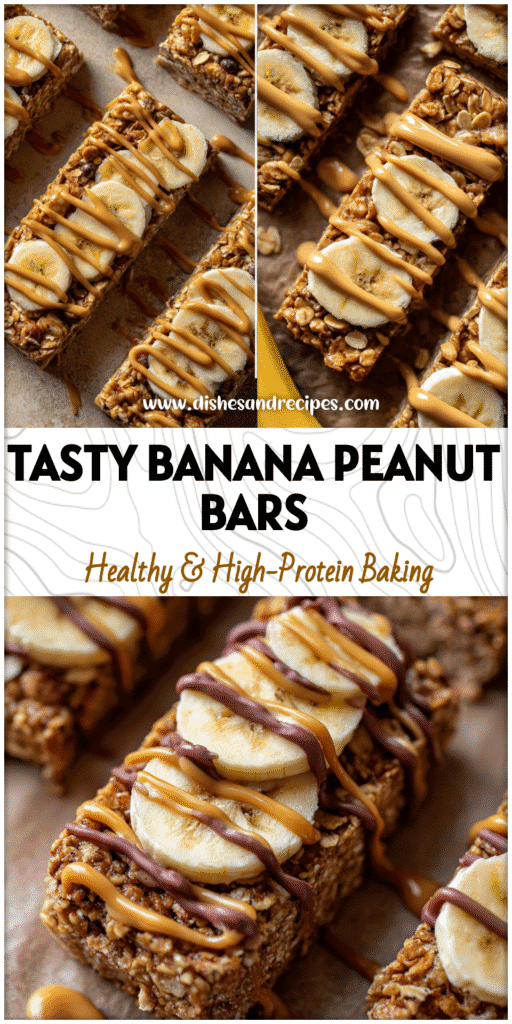 Close-up of Homemade Granola Bars With Bananas drizzled with creamy peanut butter for a tasty vegan snack.